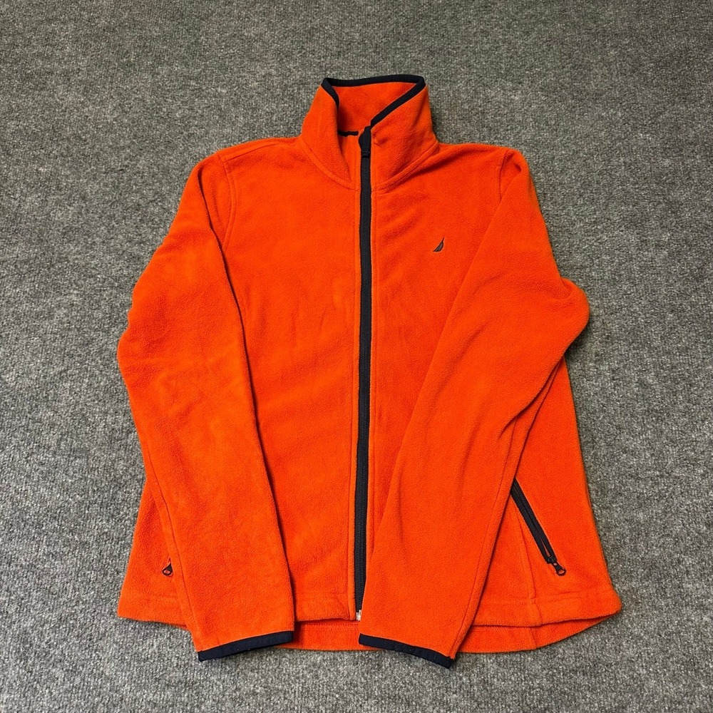 Nautica Fleece Jacket Womens Size L Orange Full Zip Mock Neck Outdoor Casual